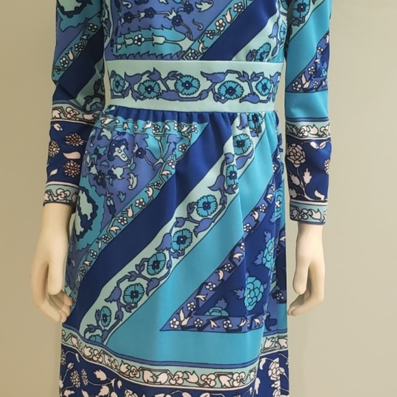 mid century mod print dress like Emilio 1970's M - Picture 3 of 8